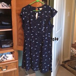 Navy Dress, horses and horse shoes as the design